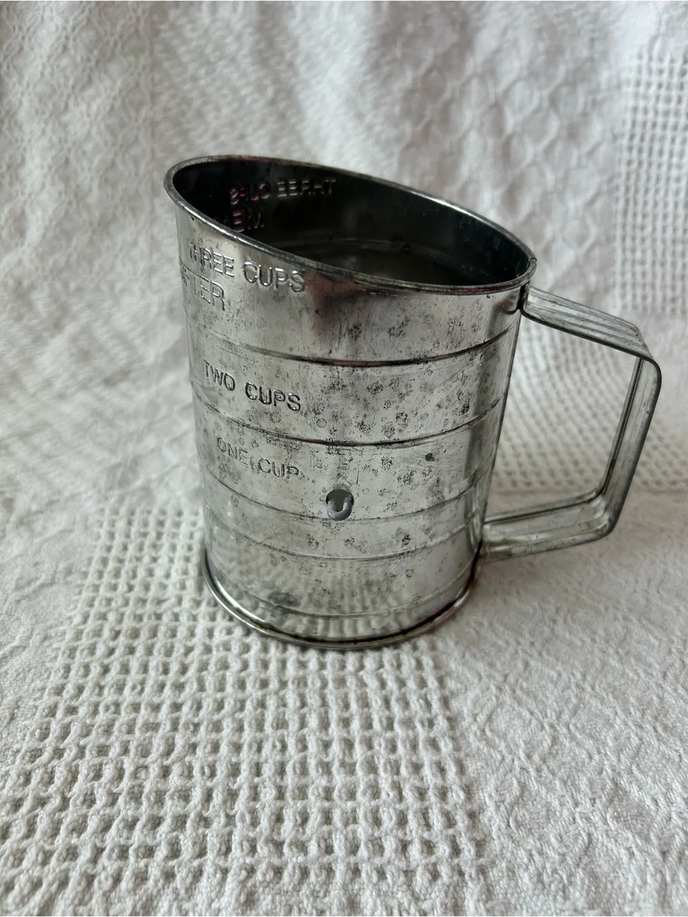 Metal Flour Sifter with Wooden Turn Handle - Silver & Brown